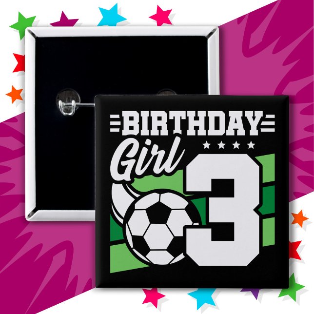 3 Year Old Soccer Football Party 3rd Birthday Girl Button (Creator Uploaded)