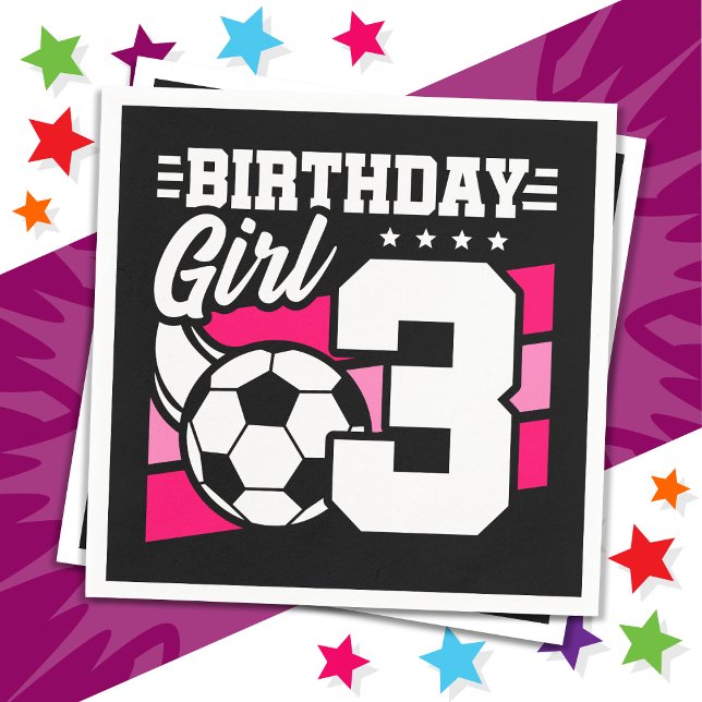 3 Year Old Soccer Football Party 3rd Birthday Girl Napkins (Creator Uploaded)