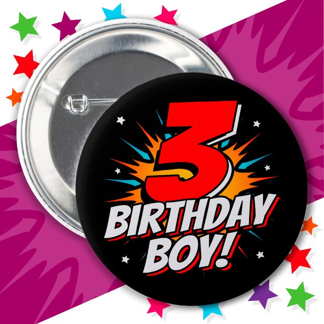 3 Year Old Superhero Birthday Boy 3rd Birthday Button (Creator Uploaded)
