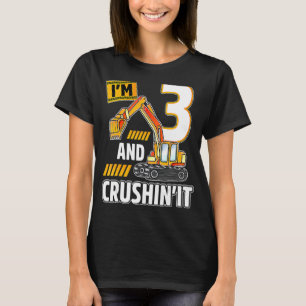 3 Year Old Vehicles Construction Excavator Birthda T-Shirt