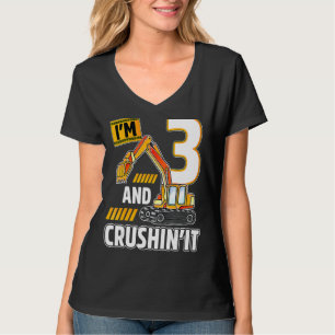 3 Year Old Vehicles Construction Excavator Birthda T-Shirt