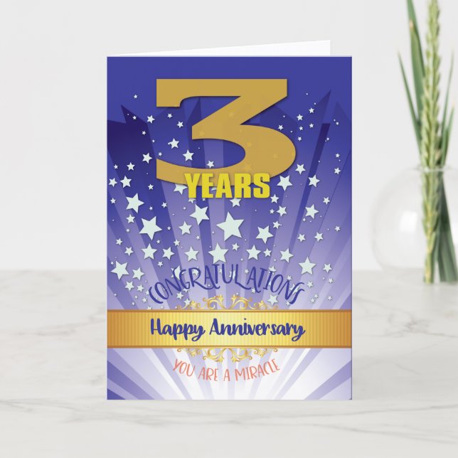 3 Year Recovery Anniversary Bold Numeral Card (Front)