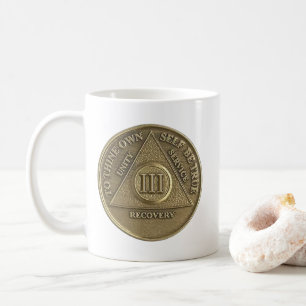 3 Year Sober Medallion Coin Happy Anniversary Coffee Mug