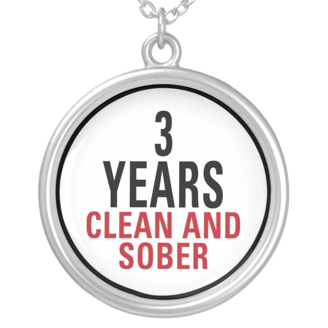 3 Years Clean and Sober Silver Plated Necklace (Front)