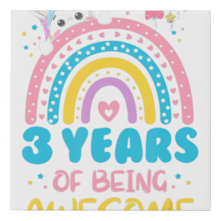 3 Years of Being Awesome Rainbow 3rd Birthday Unic Faux Canvas Print