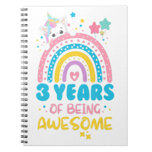 3 Years of Being Awesome Rainbow 3rd Birthday Unic Notebook