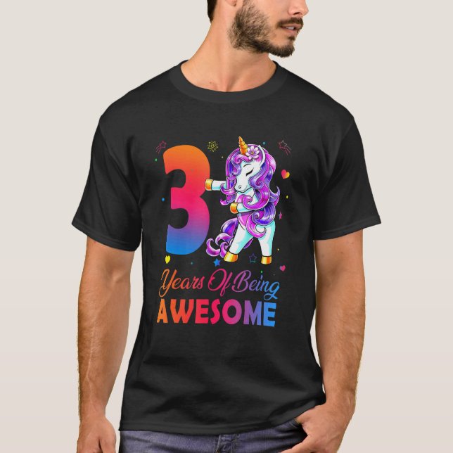 3 Years of Being Awesome Unicorn Flossing Since 20 T-Shirt (Front)