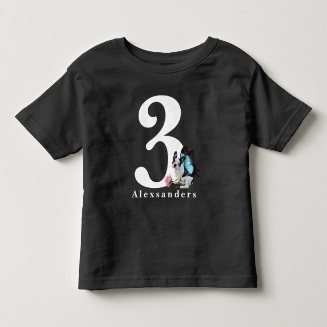 3 years old, 3rd Birthday Cute Dog Butterfly Fairy Toddler T-shirt (Front)