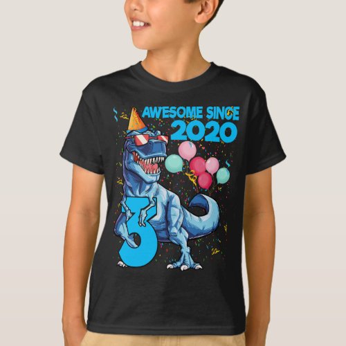 3 Years Old 3rd Birthday Dinosaur Boy Party 2023 T_Shirt