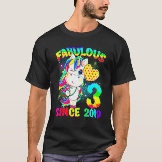 3 Years Old 3rd Birthday Unicorn Girl Fabulous Sin T-Shirt