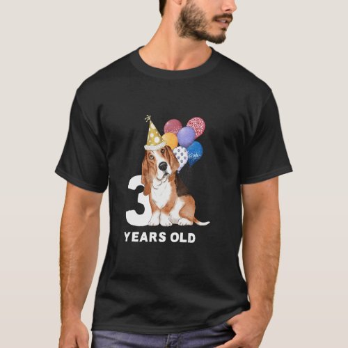 3 years old boy girl love dog pet Basset Hound bir T_Shirt