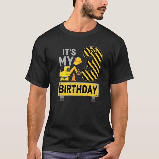 3 Years Old Boy It's My 3rd Birthday Construction  T-Shirt (Front)
