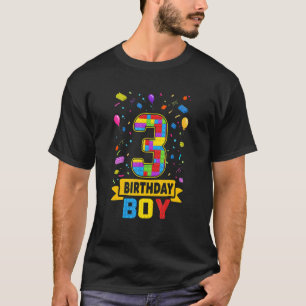 3 Years Old Building Blocks 3rd Birthday Boy Maste T-Shirt