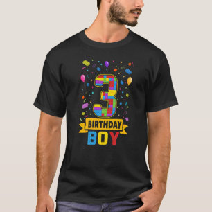 3 Years Old Building Blocks 3rd Birthday Boy Maste T-Shirt