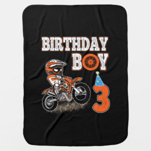 3 Years Old Kid - Birthday Boy - Dirt Bike - Motor Baby Blanket