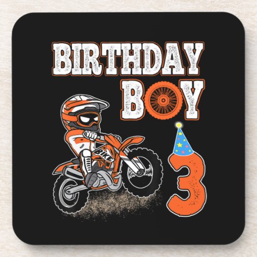 3 Years Old Kid _ Birthday Boy _ Dirt Bike _ Motor Beverage Coaster
