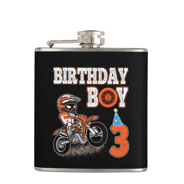 3 Years Old Kid - Birthday Boy - Dirt Bike - Motor Flask (Front)