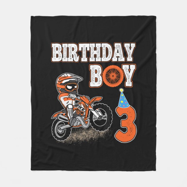 3 Years Old Kid - Birthday Boy - Dirt Bike - Motor Fleece Blanket (Front)