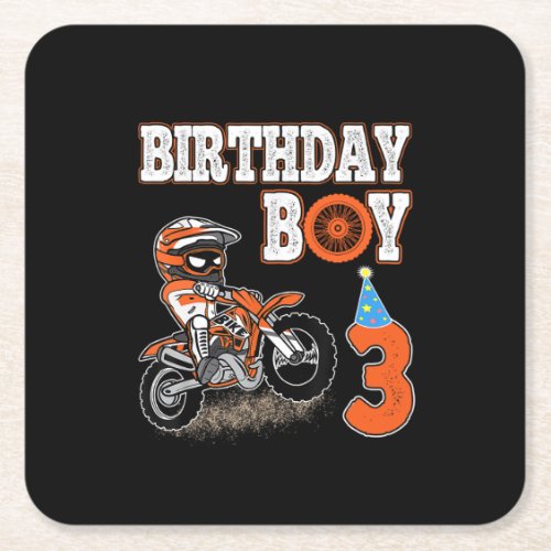 3 Years Old Kid _ Birthday Boy _ Dirt Bike _ Motor Square Paper Coaster