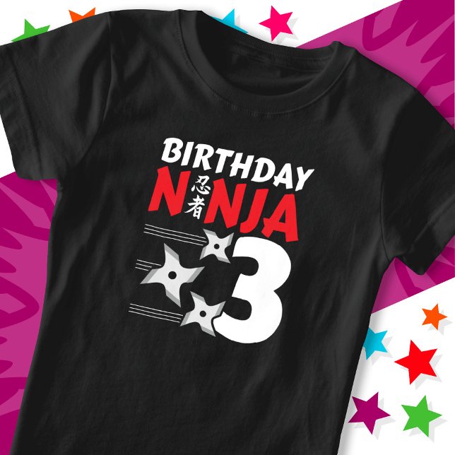 3 Years Old Ninja Party Stars Kids 3rd Birthday T-Shirt (Creator Uploaded)