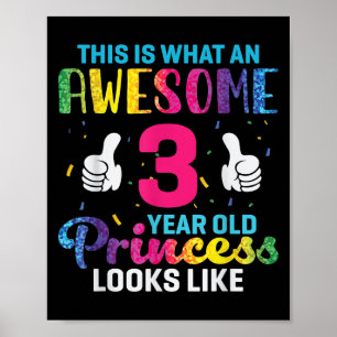 3 Years Old Princess Birthday Quote 3rd B-day Kids Poster