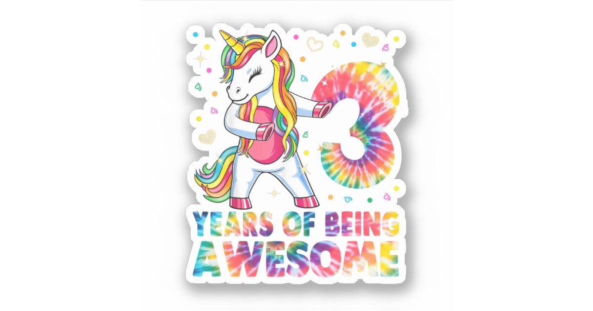 3 Years Old Unicorn Flossing 3rd Birthday Girl Uni Sticker | Zazzle