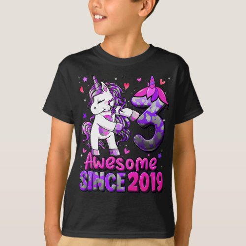 3 Years Old Unicorn Flossing 3rd Birthday Girl Uni T_Shirt