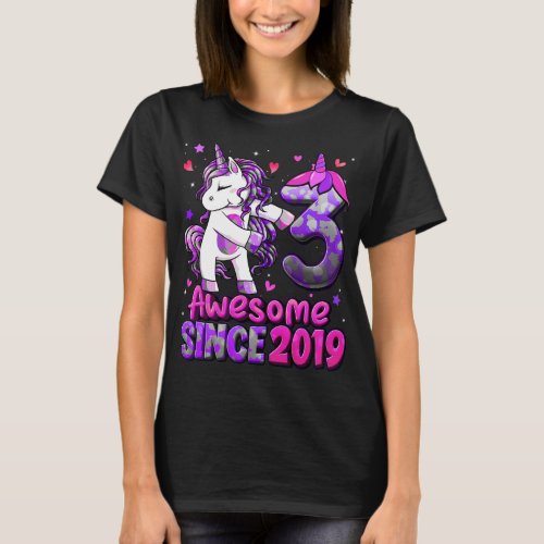 3 Years Old Unicorn Flossing 3rd Birthday Girl Uni T_Shirt