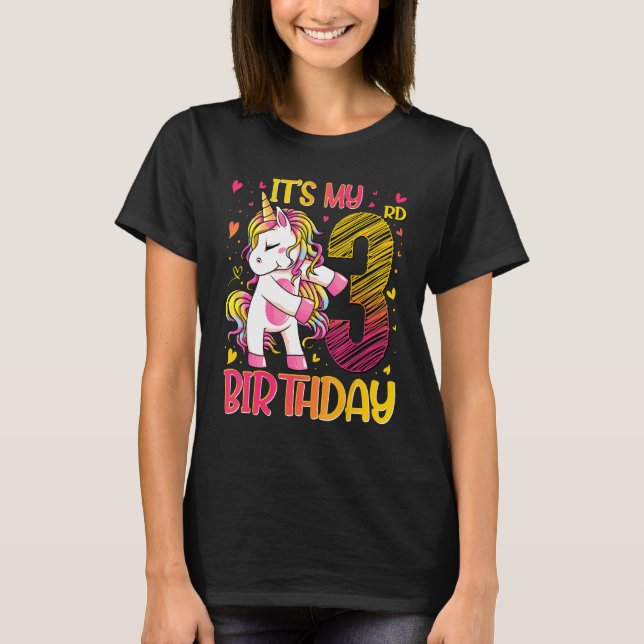 3 Years Old Unicorn Flossing 3rd Birthday Girl Uni T-Shirt (Front)
