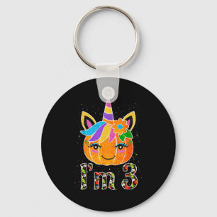 3 Years Old Unicorn Pumpkin Cute Design Birthday H Keychain
