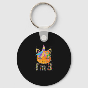 3 Years Old Unicorn Pumpkin Cute Design Birthday H Keychain