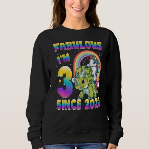 3 Years Old Unicorn Riding Dinosaur Girl 3rd Birth Sweatshirt