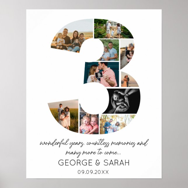 3 Years Together Photo Collage Wedding Anniversary Poster (Front)