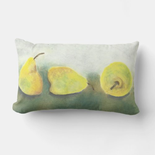 3 Yellow and Green Pears Lumbar Pillow