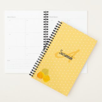 3 Yellow Aspens Leaves on Yellow Polka Dot Pattern