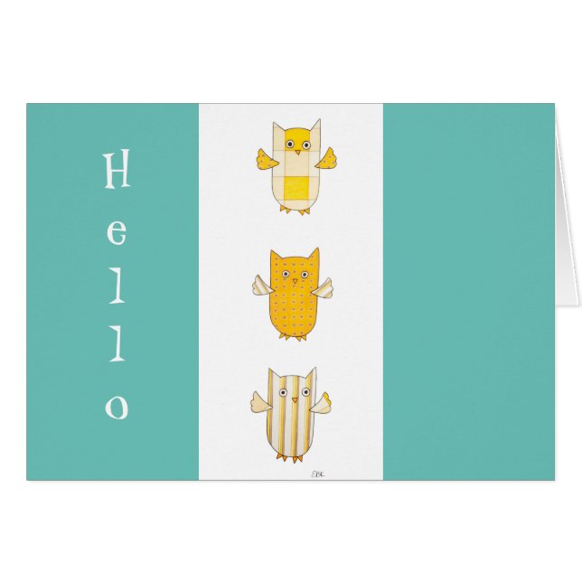 3 Yellow Owls Flying Blank Notecards (Front Horizontal)