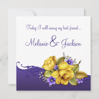 #3 Yellow Roses Purple Pansies Post Wedding Invitation