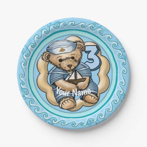 3 Yr Old Birthday Sailor Bear custom name plate