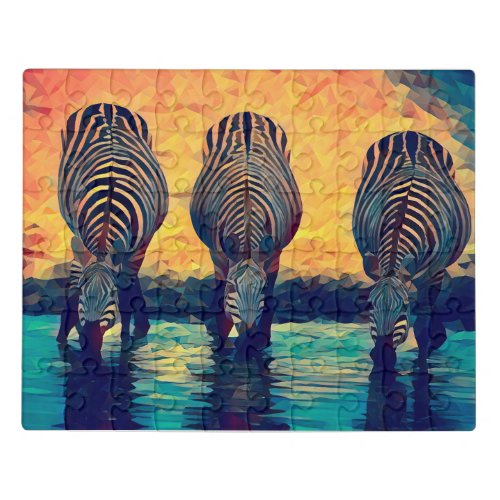 3 Zebras Original Abstract animal jungle safari   Jigsaw Puzzle