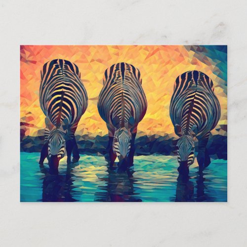 3 Zebras Original Abstract animal jungle safari   Postcard