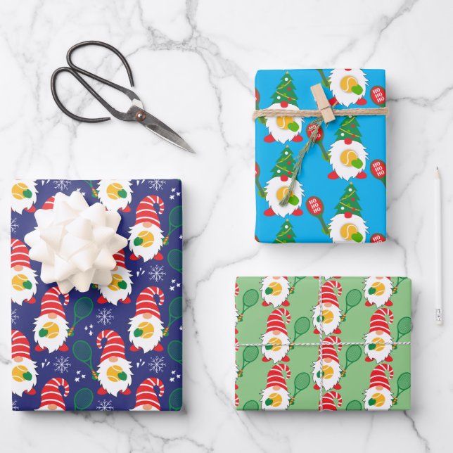 3🎾Cute Christmas Dwarfs with tennis ball  Wrapping Paper Sheets (Front)