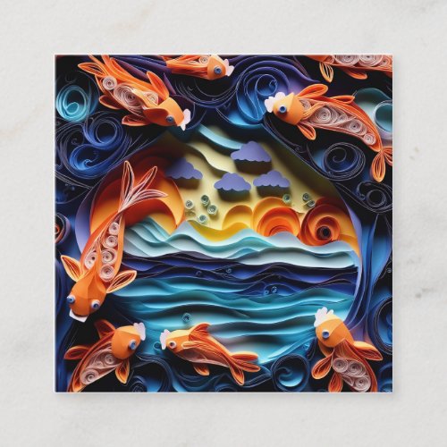 3D A colorful illustration of lake with koi fish Square Business Card