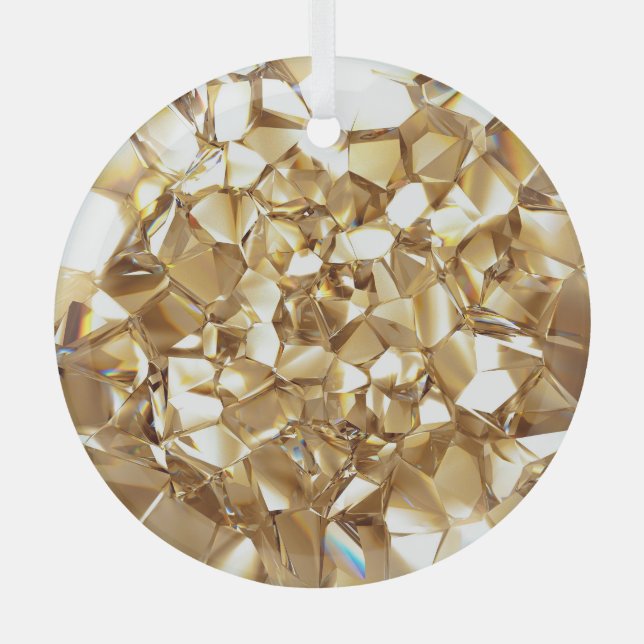 3D abstract crystal gold texture. Glass Ornament (Front)