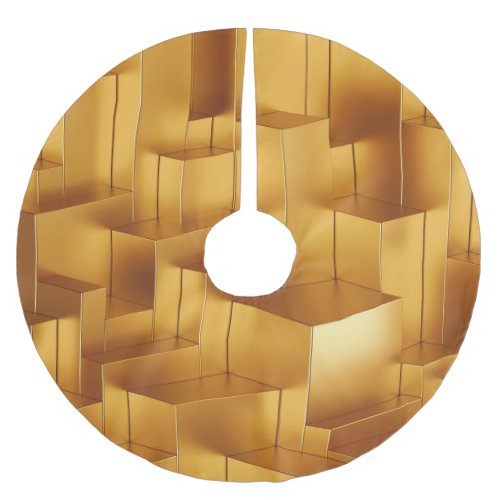 3D Abstract Geometric Gold Blocks Brushed Polyester Tree Skirt