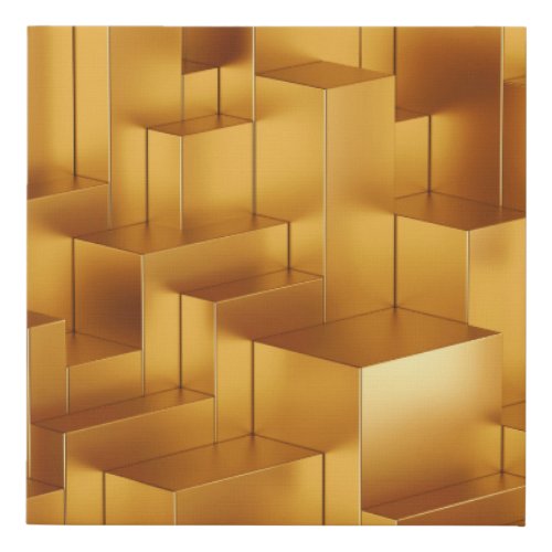 3D Abstract Geometric Gold Blocks Faux Canvas Print