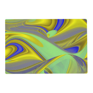 3D Abstract in Gold Yellow Blue Green Pet Mat