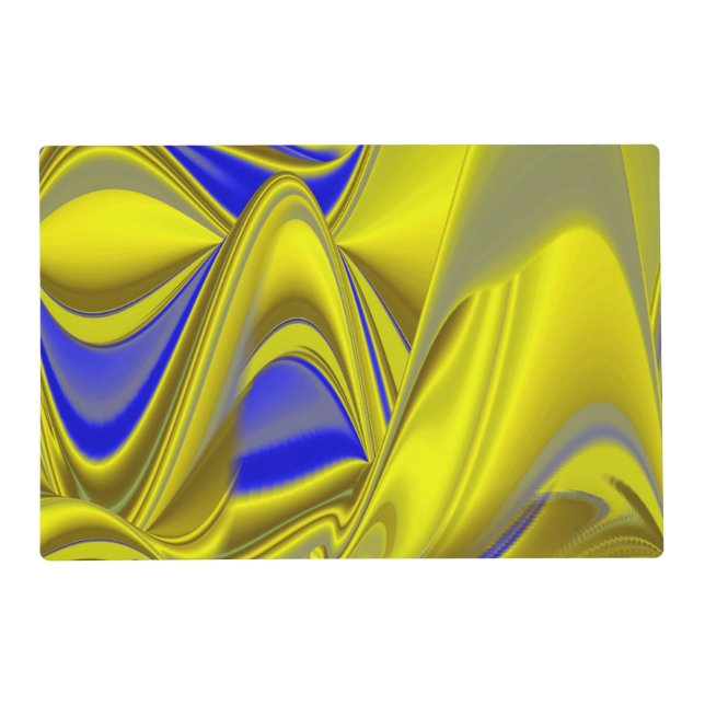3D Abstract in Gold Yellow Blue Green Pet Mat (Front)