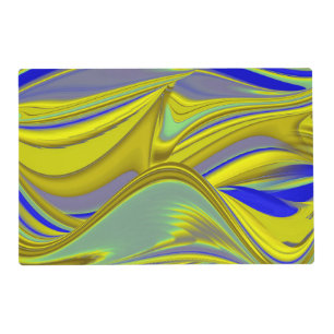 3D Abstract in Gold Yellow Blue Green Pet Mat