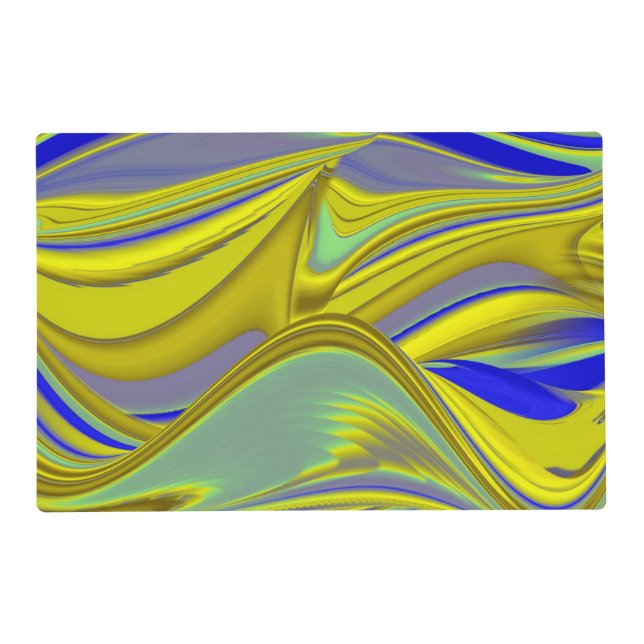 3D Abstract in Gold Yellow Blue Green Pet Mat (Front)