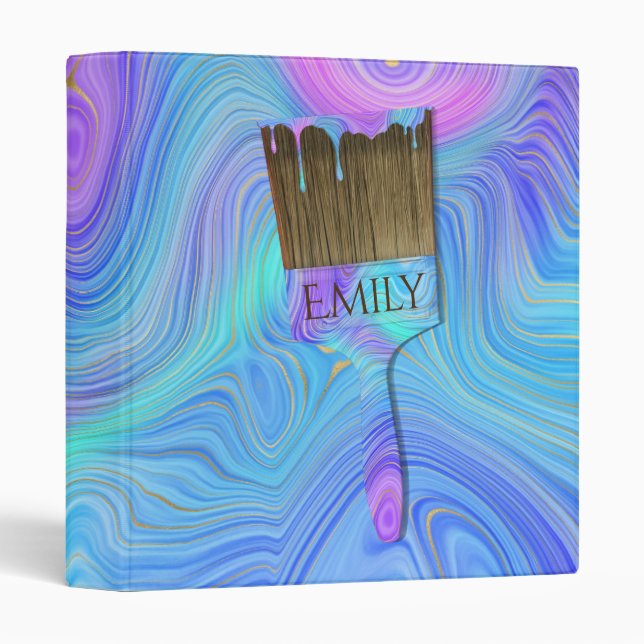 3D Abstract Paint Brush with Name 3 Ring Binder (Front/Spine)